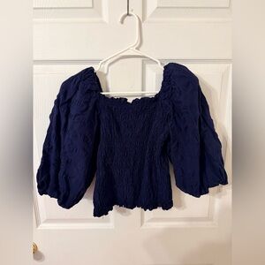 Anthropologie Maeve Navy Puff Sleeve Blouse